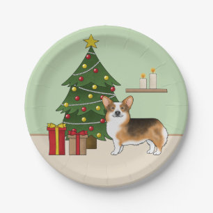 Red Headed Tri Pembroke Welsh Corgi Christmas Tree Paper Plate