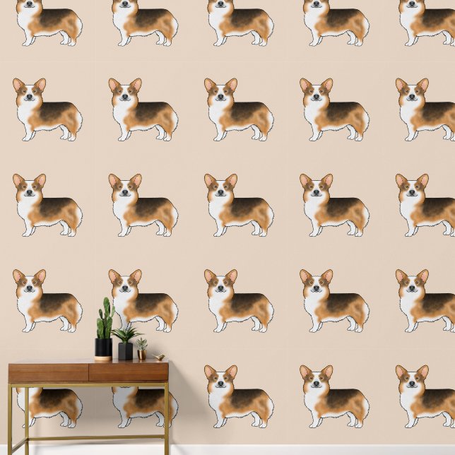 Red Headed Tri Pembroke Welsh Corgi Dog Pattern Wallpaper (Hallway)