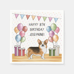 Red Headed Tri Pembroke Welsh Corgi Happy Birthday Napkin