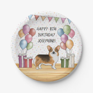 Red Headed Tri Pembroke Welsh Corgi Happy Birthday Paper Plate
