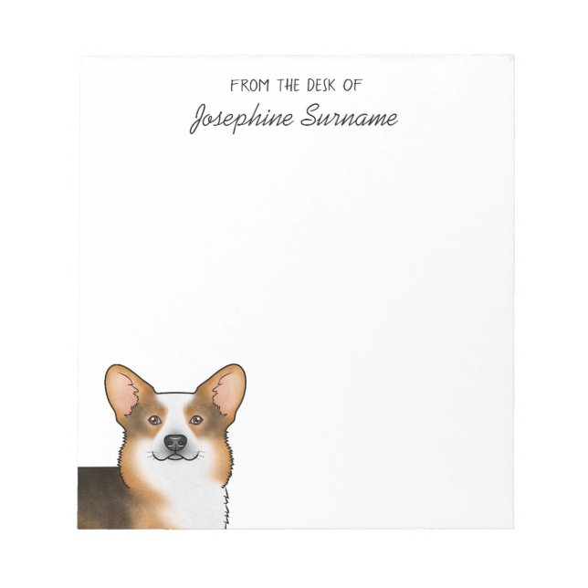 Red Headed Tri Pembroke Welsh Corgi Head And Text Notepad (Front)