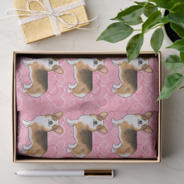 Red Headed Tri Pembroke Welsh Corgi Love Pink Tissue Paper (Gift)