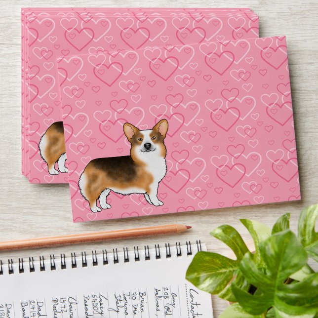 Red Headed Tri Pembroke Welsh Corgi Pink Hearts Envelope (Stacked)