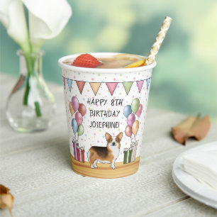 Red Headed Tricolor Pembroke Corgi Pastel Birthday Paper Cups