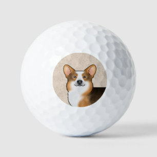 Red Headed Tricolor Pembroke Welsh Corgi Portrait Golf Balls