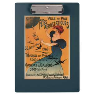 Red-Headed Woman Awaits Balloons Birds Poster Clipboard