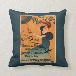 Red-Headed Woman Awaits Balloons Birds Poster Cushion