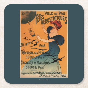 Red-Headed Woman Awaits Balloons Birds Poster Square Paper Coaster