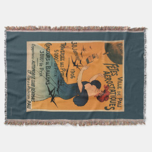 Red-Headed Woman Awaits Balloons Birds Poster Throw Blanket