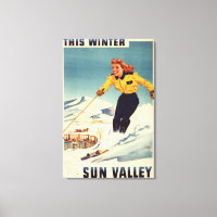Red-headed Woman Smiling and Skiing Poster