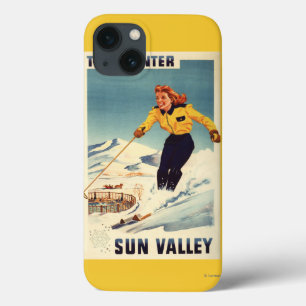 Red-headed Woman Smiling and Skiing Poster iPhone 13 Case