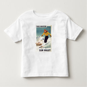 Red-headed Woman Smiling and Skiing Poster Toddler T-Shirt