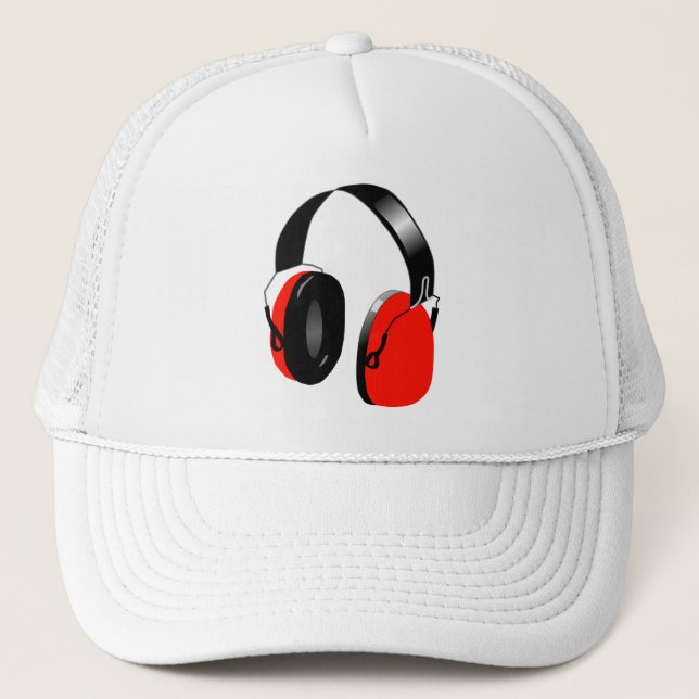 RED HEADPHONES FOR THE MODERN DJ TRUCKER HAT (Front)