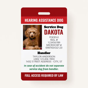 Red Hearing Assistance Dog Logo QR Photo ID ID Badge