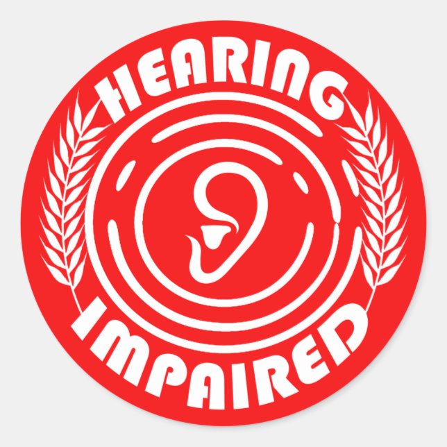 Red - Hearing impaired Classic Round Sticker (Front)