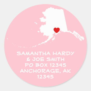 Red Heart Alaska Address Classic Round Sticker