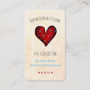 Red heart and blue polka dots artesanal México Business Card