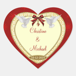 Red Heart and Doves Custom Wedding Stickers