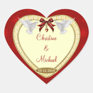 Red Heart and Doves Custom Wedding Stickers