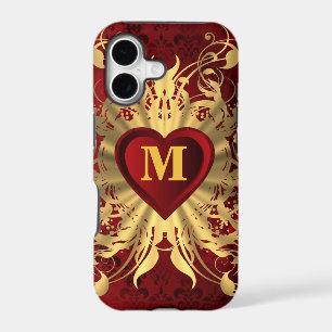 Red heart and gold pattern monogrammed