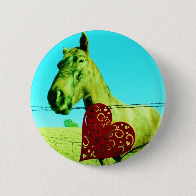 Red Heart and  Horse 6 Cm Round Badge (Front)