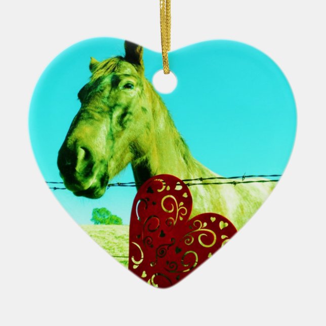 Red Heart and  Horse Ceramic Tree Decoration (Front)
