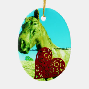 Red Heart and  Horse Ceramic Tree Decoration