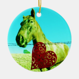 Red Heart and  Horse Ceramic Tree Decoration