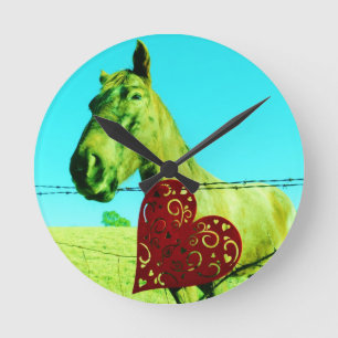 Red Heart and Horse Round Clock