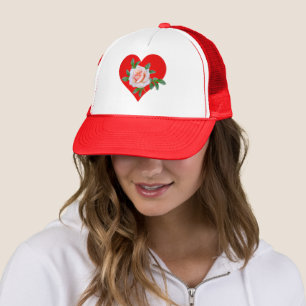 RED HEART AND ROSE FOR VALENTINES DAY TRUCKER HAT