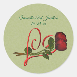 Red Heart And Roses Personalised Wedding  Classic Round Sticker