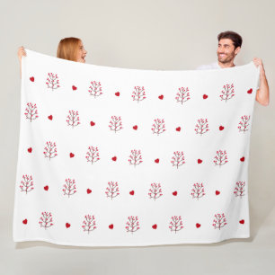Red Heart And Tree Seamless Pattern Fleece Blanket