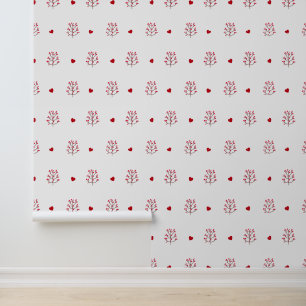 Red Heart And Tree Seamless Pattern Peel And Stick Wallpaper