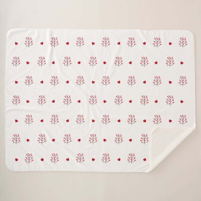 Red Heart And Tree Seamless Pattern  Sherpa Blanket (Front (Horizontal))