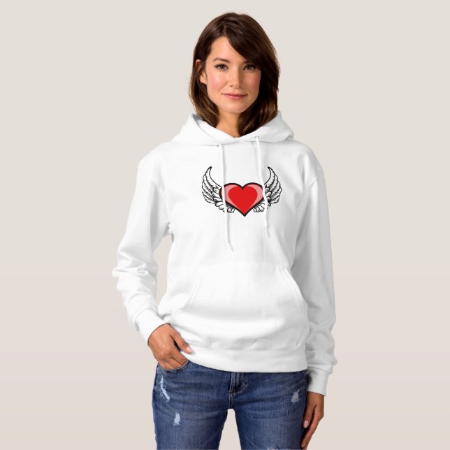 Red Heart  and Wings Design  Hoodie (Front Full)