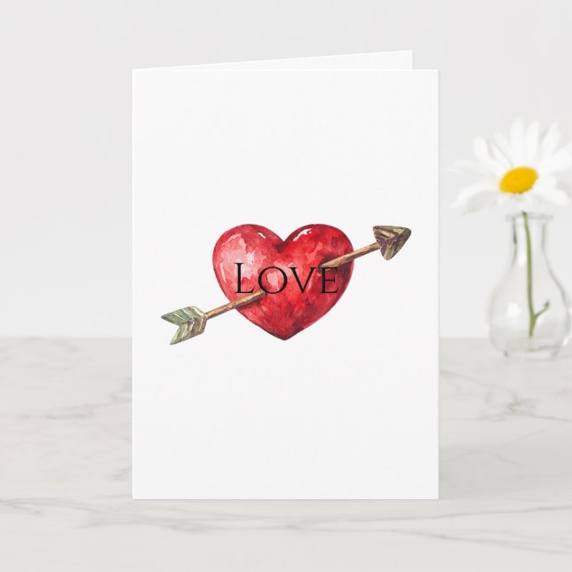 Red Heart Arrow Love  Card (Small Plant)