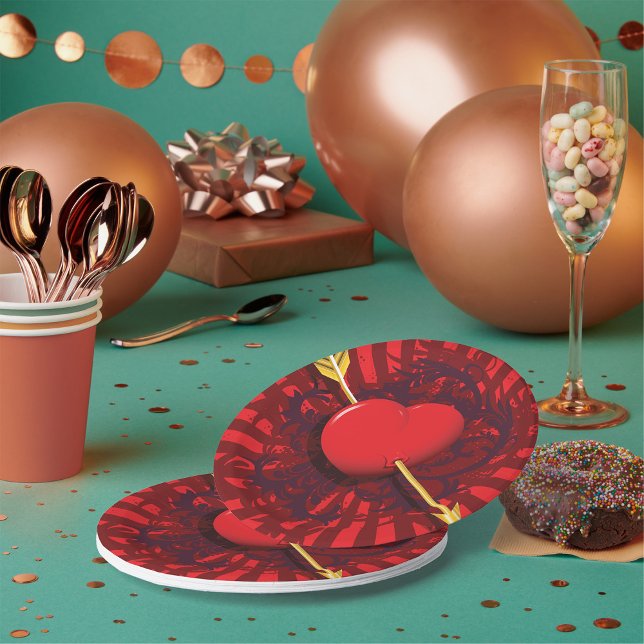 Red Heart Arrow Paper Plate (Creator Uploaded)