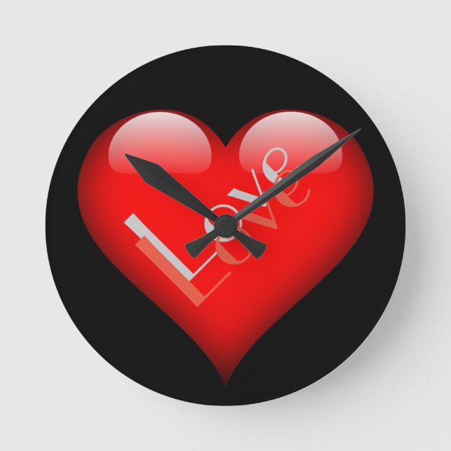 Red Heart Attractive Parisian Love Wedding Round Clock (Front)
