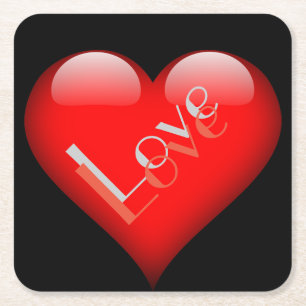 Red Heart Attractive Parisian Love Wedding Square Paper Coaster