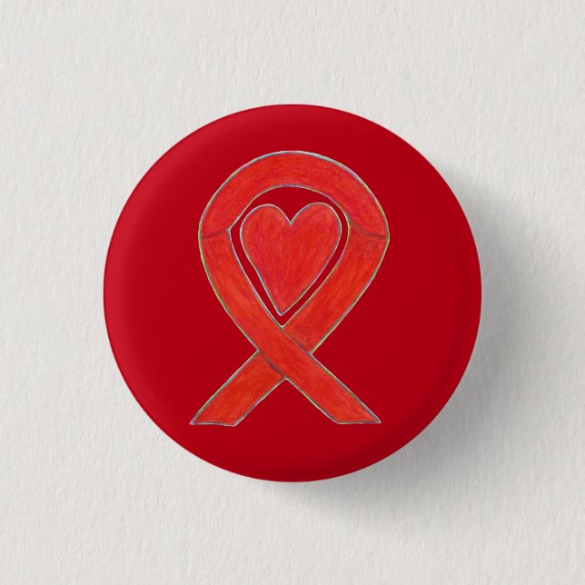Red Heart Awareness Ribbon Art Pendant Buttons (Front)