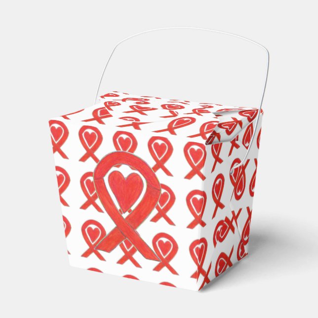 Red Heart Awareness Ribbon Take Out Favour Box (Front Side)