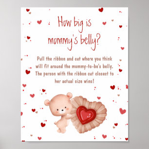 Red Heart Baby Shower How Big Is Mummy's Belly Poster