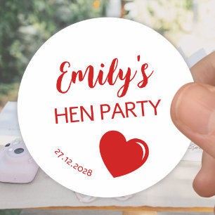 Red Heart Bachelorette Hen Party Classic Round Sticker