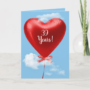 Red Heart Balloon for 39th birthday Card