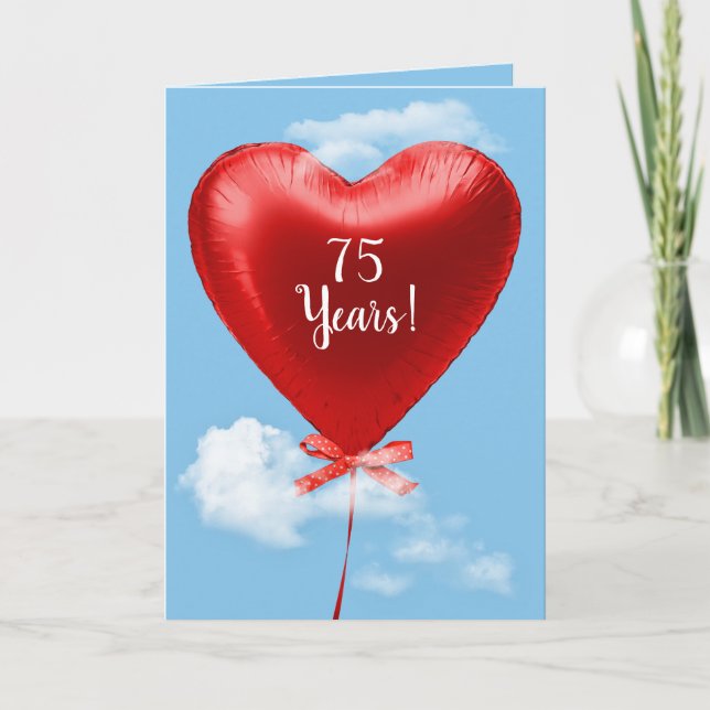 Red Heart Balloon for 75th anniversary Card (Front)