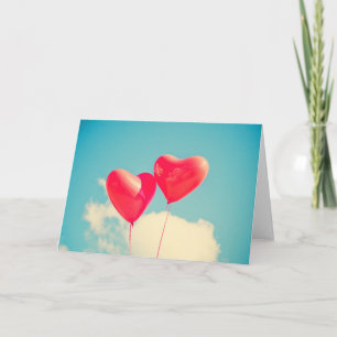 Red Heart Balloons Against Cloudy Sky Card