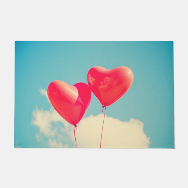 Red Heart Balloons Against Cloudy Sky Doormat (Front)