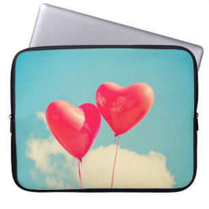 Red Heart Balloons Against Cloudy Sky Laptop Sleeve