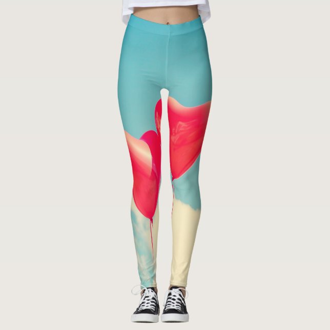 Red Heart Balloons Against Cloudy Sky Leggings (Front)