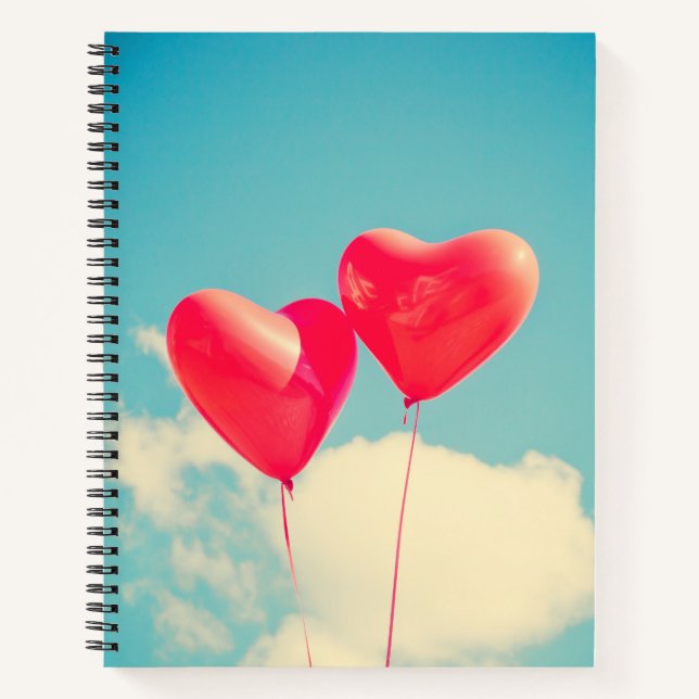 Red Heart Balloons Against Cloudy Sky Notebook (Front)